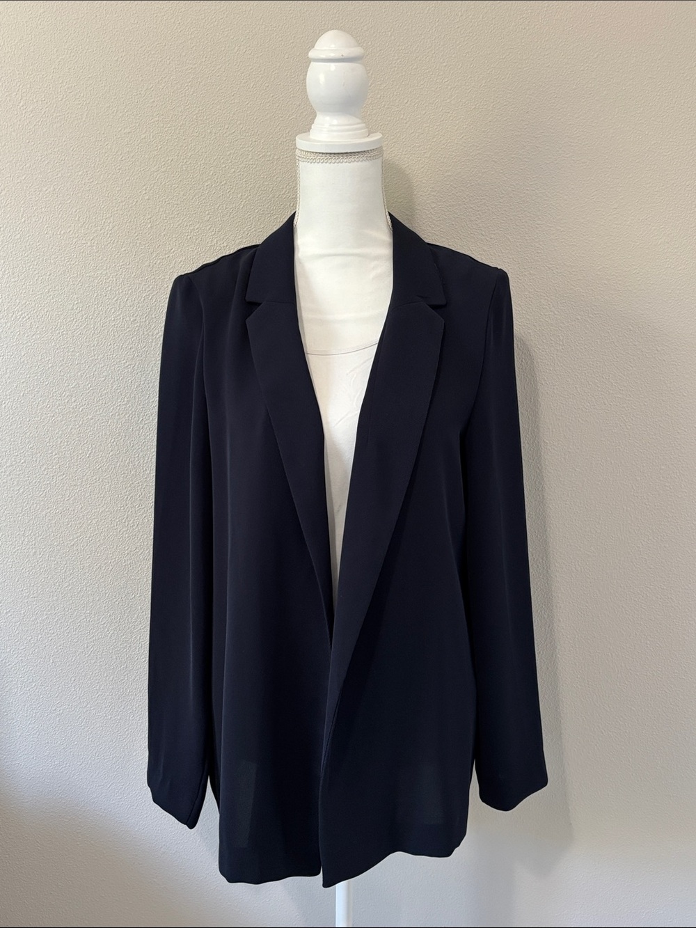 Topshop Navy Blue Draped Open Front Boyfriend Blazer - Size 8